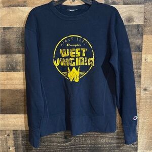 Champion Navy and Yellow West Virginia Crewneck